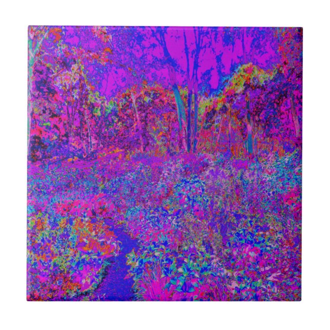 Psychedelic Impressionistic Purple Landscape Tile (Front)