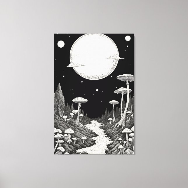 Psychedelic Ink Mushroom Planet Canvas Print (Front)