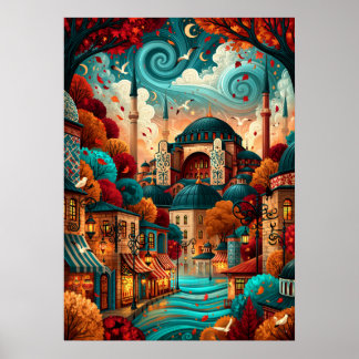 Psychedelic Istanbul Hagia Sophia Cityscape Poster