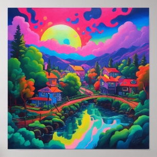 Psychedelic Japanese Landscape Art Poster