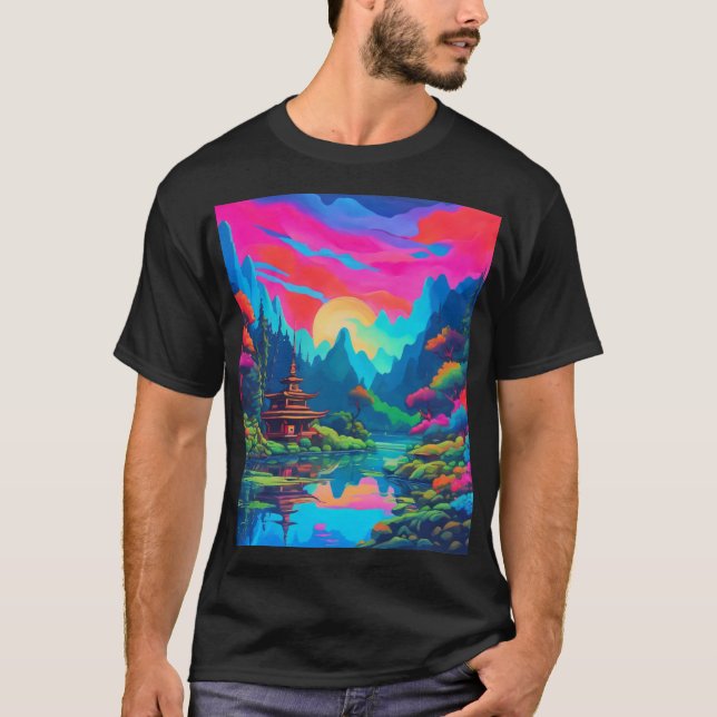 Psychedelic Japanese Landscape Art T-Shirt (Front)
