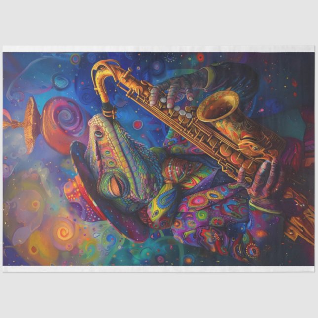 Psychedelic Jazz Playing Lenny Lizard Decoupage  Tissue Paper (Front)