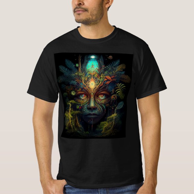 Psychedelic Jungle Spirit Face  T-Shirt (Front)