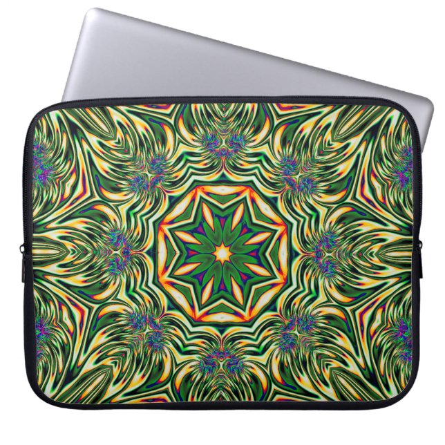 Psychedelic Kaleidoscope 1 green abstract pattern Laptop Sleeve (Front)