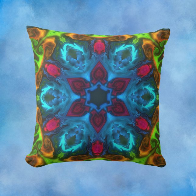 Psychedelic Kaleidoscope Blue Pink and Green Cushion (Creator Uploaded)