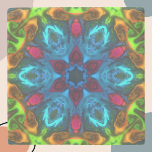 Psychedelic Kaleidoscope Blue Pink and Green Stone Coaster