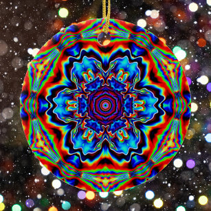 Psychedelic Kaleidoscope Blue Red and Green Ceramic Tree Decoration