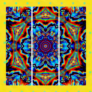 Psychedelic Kaleidoscope Blue Red and Green Triptych