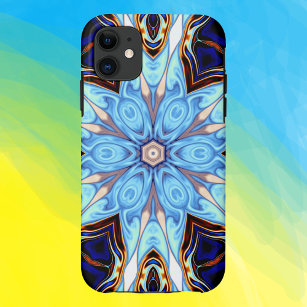 Psychedelic Kaleidoscope Flower Blue and Orange Case-Mate iPhone Case