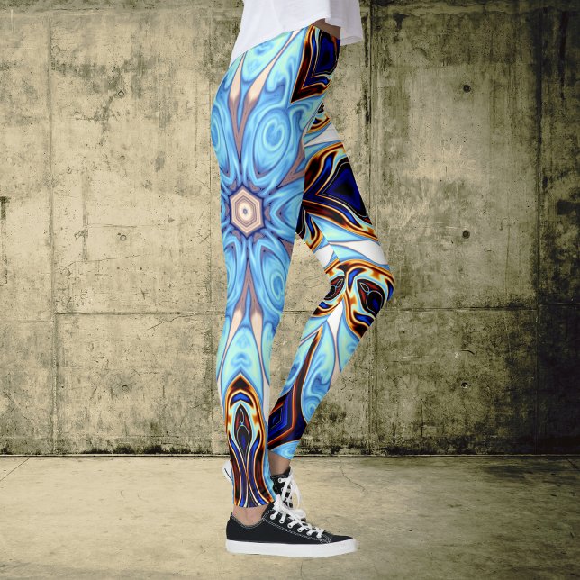 Psychedelic Kaleidoscope Flower Blue and Orange Leggings (Creator Uploaded)