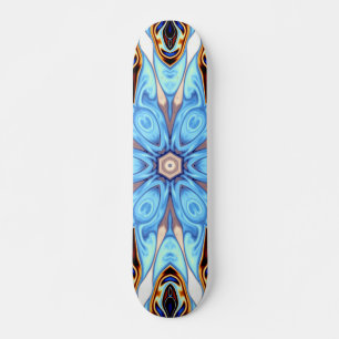 Psychedelic Kaleidoscope Flower Blue and Orange Skateboard