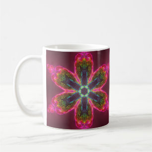 Psychedelic Kaleidoscope Flower Green and Pink Coffee Mug