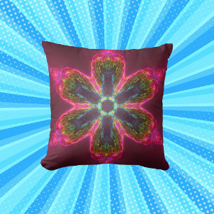 Psychedelic Kaleidoscope Flower Green and Pink Cushion