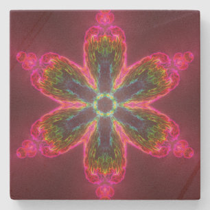 Psychedelic Kaleidoscope Flower Green and Pink Stone Coaster