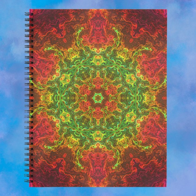 Psychedelic Kaleidoscope Flower Green and Red Notebook (Creator Uploaded)