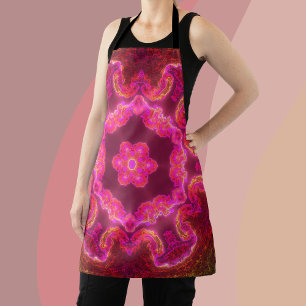 Psychedelic Kaleidoscope Flower Pink Red and Green Apron