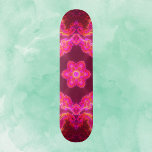 Psychedelic Kaleidoscope Flower Pink Red and Green Skateboard<br><div class="desc">This psychedelic kaleidoscope flower design features pink,  red,  and green. Vibrant trippy visuals for the modern hippie or anyone who loves bright funky colors!</div>