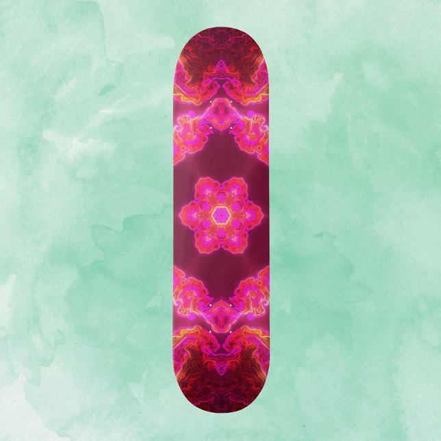 Psychedelic Kaleidoscope Flower Pink Red and Green Skateboard (Creator Uploaded)