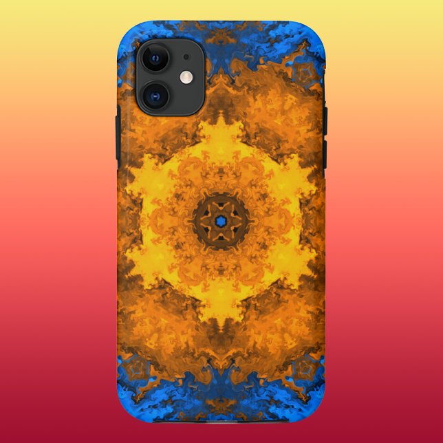 Psychedelic Kaleidoscope Flower Yellow and Blue Case-Mate iPhone Case (Creator Uploaded)