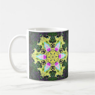 Psychedelic Kaleidoscope Flower Yellow and Pink Coffee Mug