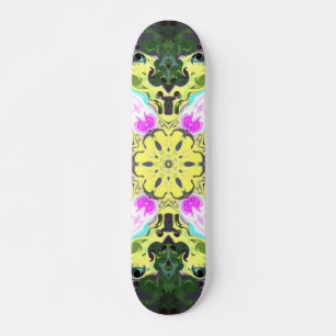 Psychedelic Kaleidoscope Flower Yellow and Pink Skateboard