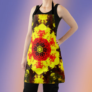 Psychedelic Kaleidoscope Flower Yellow and Red Apron