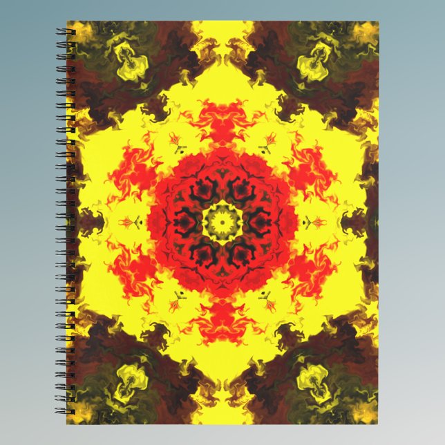 Psychedelic Kaleidoscope Flower Yellow and Red Notebook (Creator Uploaded)