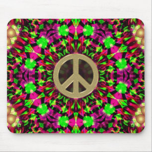 Psychedelic Kaleidoscope Gold Peace Mousepad