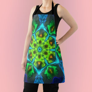 Psychedelic Kaleidoscope Green Blue and Orange Apron