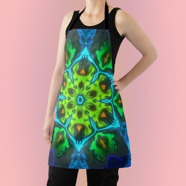 Psychedelic Kaleidoscope Green Blue and Orange Apron (Creator Uploaded)