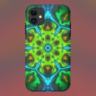Psychedelic Kaleidoscope Green Blue and Orange iPhone 11 Case