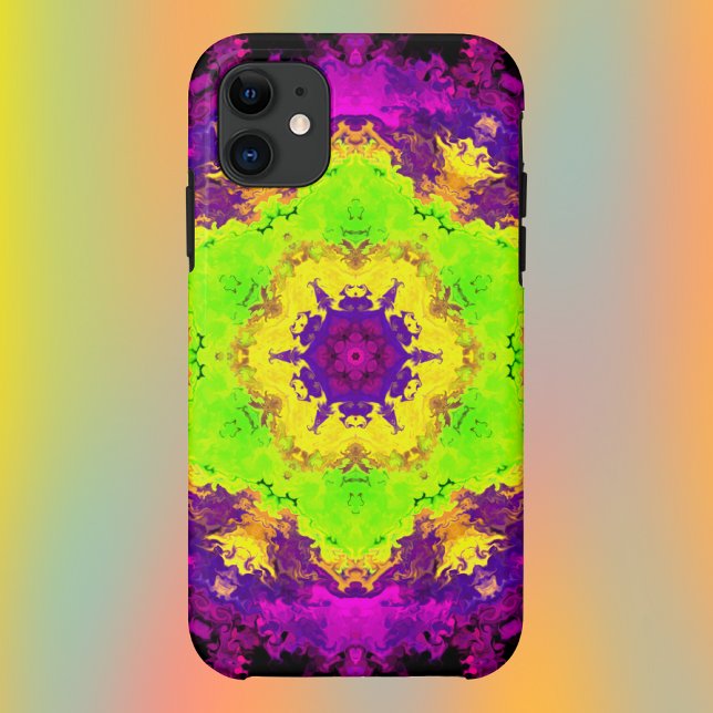 Psychedelic Kaleidoscope Green Yellow and Purple Case-Mate iPhone Case (Creator Uploaded)