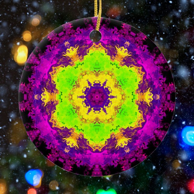 Psychedelic Kaleidoscope Green Yellow and Purple Ceramic Tree Decoration (Creator Uploaded)