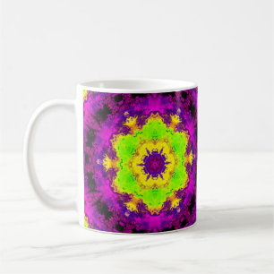 Psychedelic Kaleidoscope Green Yellow and Purple Coffee Mug