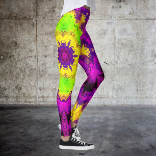 Psychedelic Kaleidoscope Green Yellow and Purple Leggings