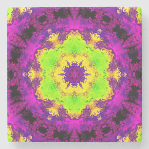 Psychedelic Kaleidoscope Green Yellow and Purple Stone Coaster