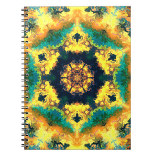 Psychedelic Kaleidoscope Yellow Blue and Green Notebook