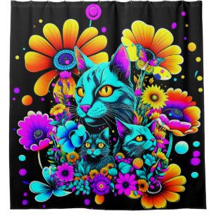 Psychedelic Kitty Cat Shower Curtain