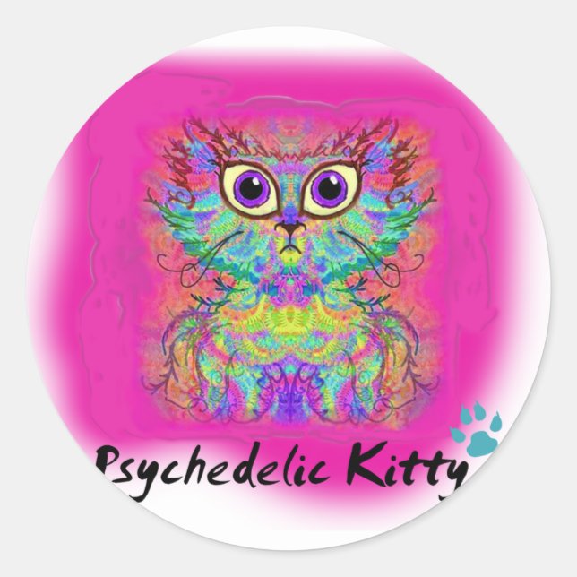 Psychedelic Kitty Classic Round Sticker (Front)
