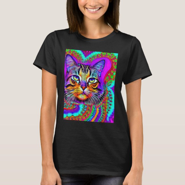Psychedelic Kitty Kitten Lover In Cat Art Style_3 T-Shirt (Front)
