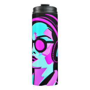 Psychedelic Lady in Headphones Jamming to Music Thermal Tumbler