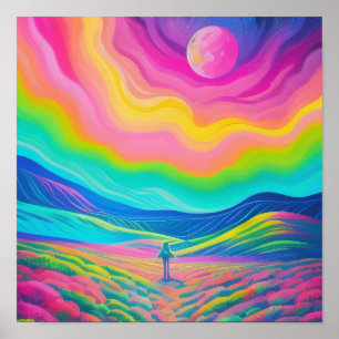 Psychedelic Landscape Painting Pink Green Art Poster