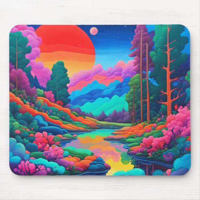 Psychedelic landscape pink green art  mouse mat (Front)