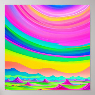 Psychedelic Landscape Pink Green Art Poster