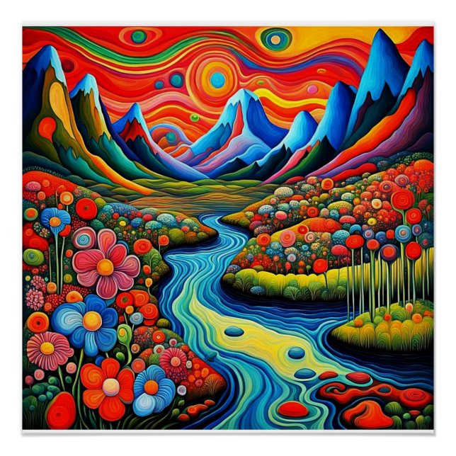 Psychedelic  landscape with river 1 poster (Front)
