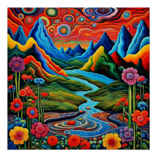 Psychedelic  landscape with river 2 poster