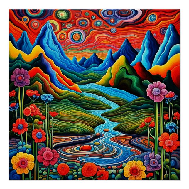 Psychedelic  landscape with river 2 poster (Front)
