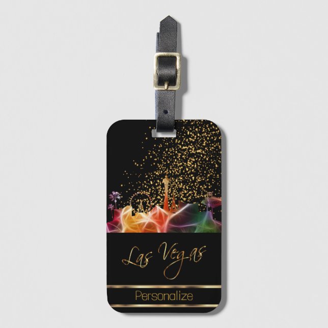 Psychedelic Las Vegas Skyline Luggage Tag (Front Vertical)