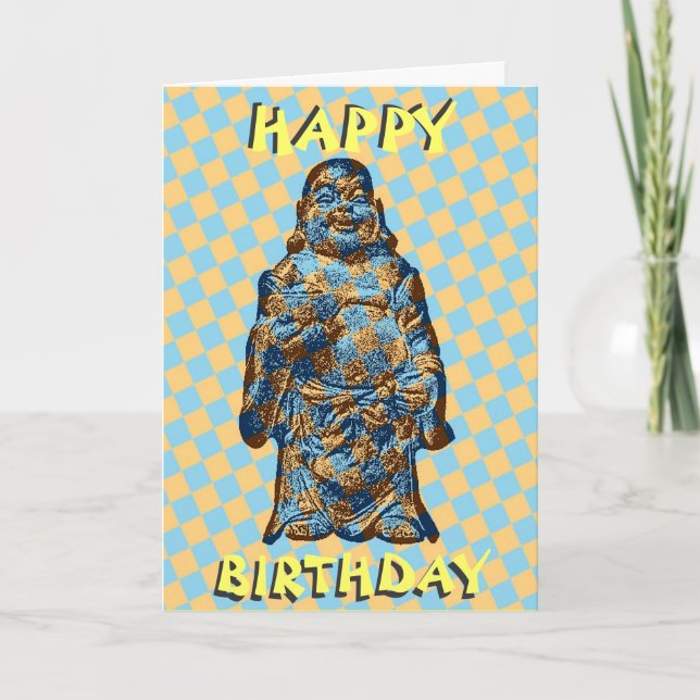 Psychedelic Laughing Buddha Birthday Card (Front)