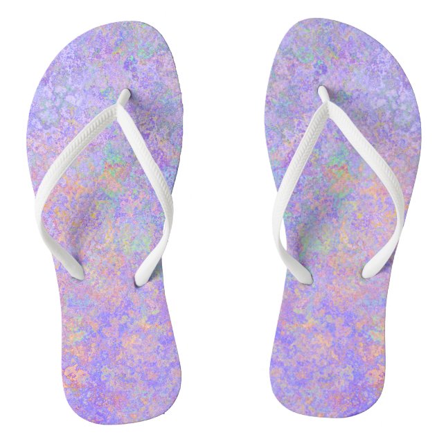 Psychedelic Lavender Purple Neon Pastel Abstract Flip Flops (Footbed)
